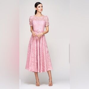 Kay Unger Haisley Belted Lace Cocktail Dress, Pink Mauve, size 12